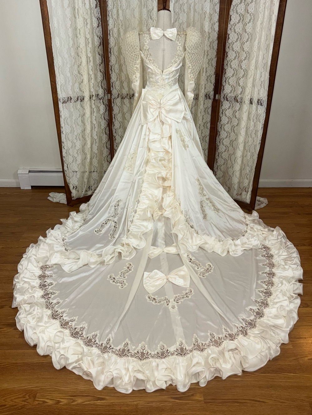 Fabulous Vintage 90s Salina Ruffled Satin Wedding Gown